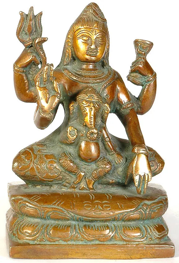 Baby Ganesha on Lord Shiva's Lap Handmade Brass Idol