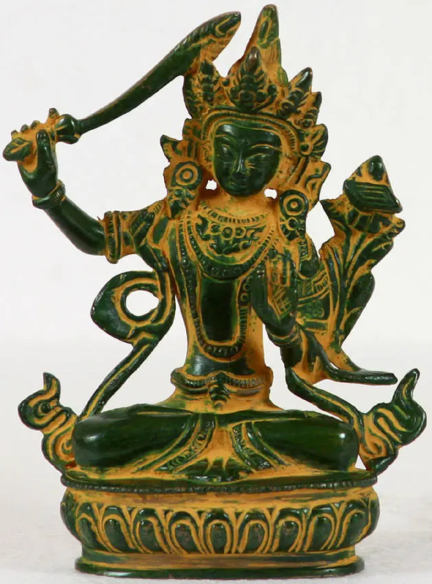 5" Bodhisattva Manjushri Brass Idol Handmade