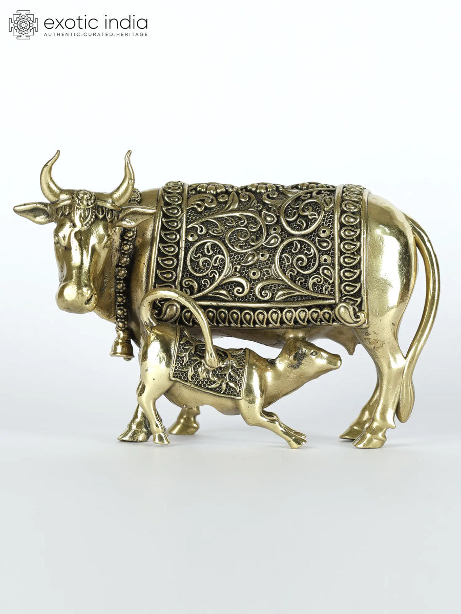 Handmade Brass Cow and Calf Statue for Home Decor