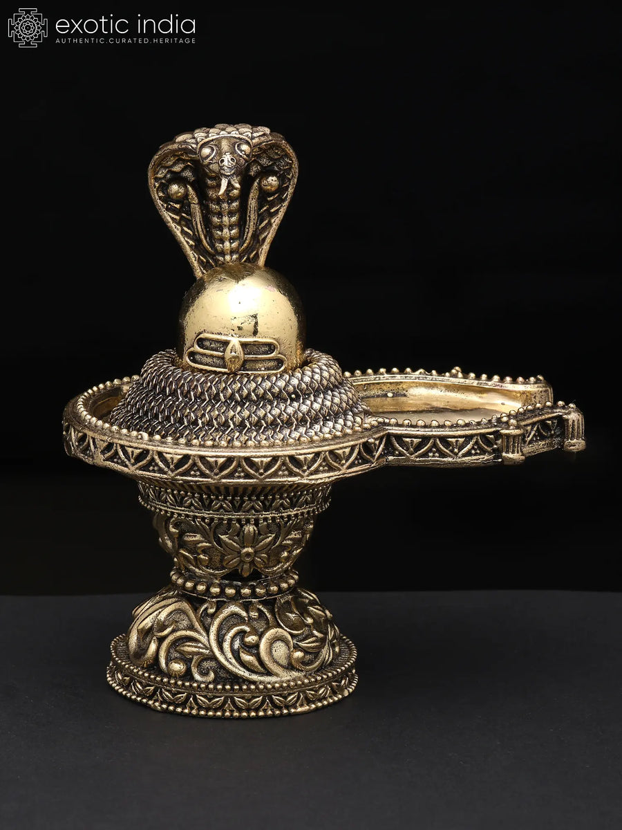 4" Brass Shivalinga with Naag Statue for Pooja