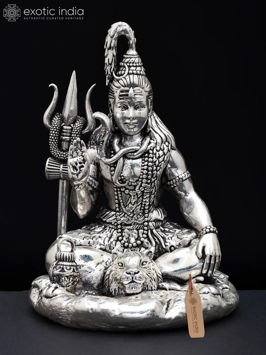 Small Superfine Blessing Lord Shiva Silver Plated Brass Statue