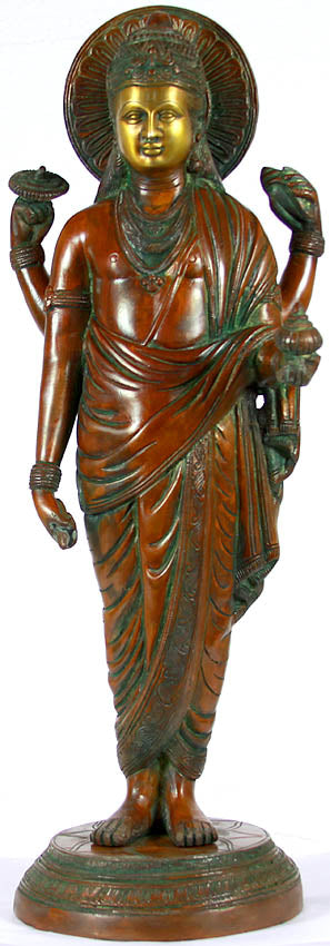 19" Dhanavantari Brass Statue Handmade Indian Home Decor