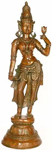 28" Standing Goddess Lakshmi Brass Statue Handmade