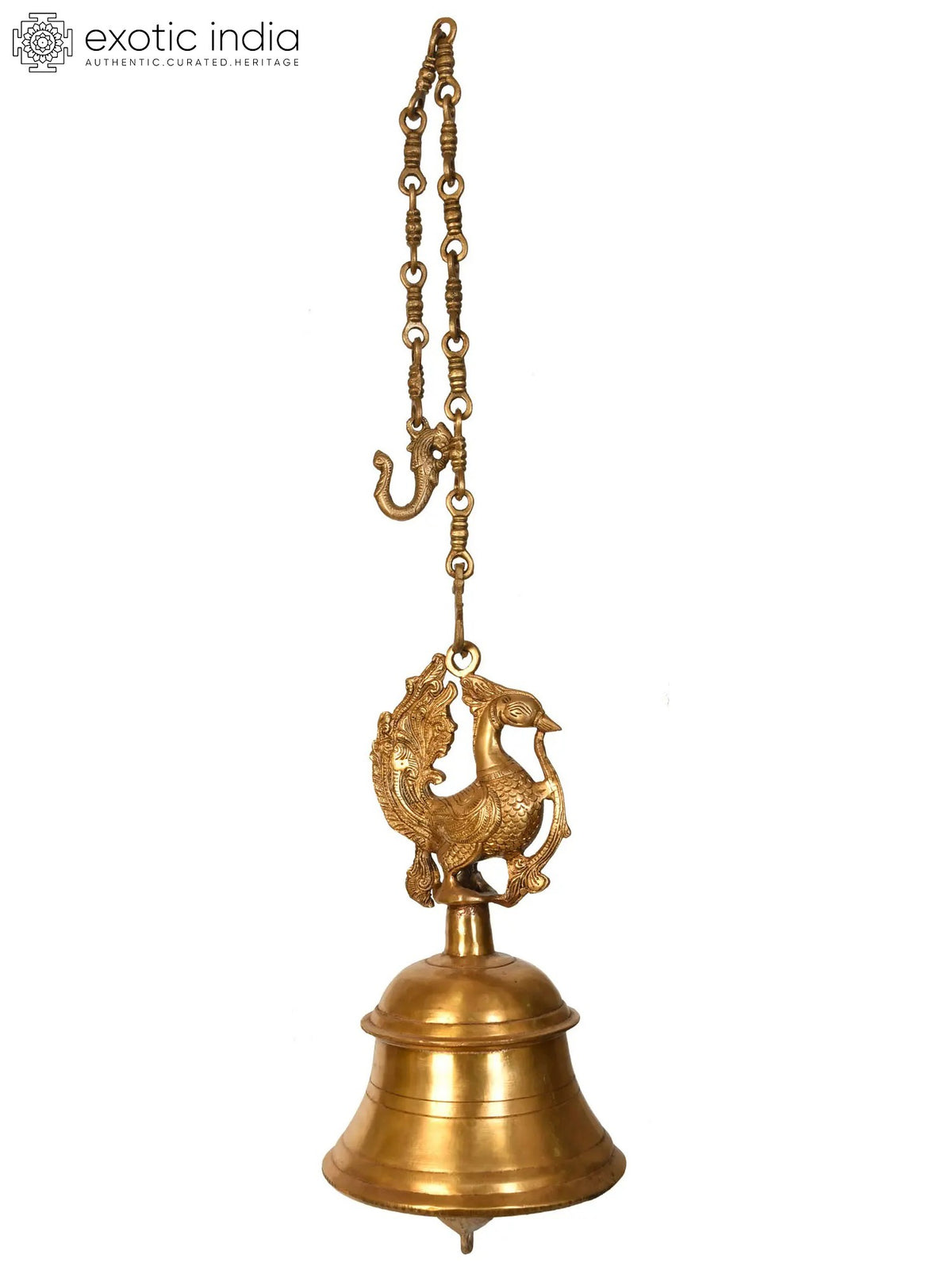 13" Mayur Peacock Brass Hanging Bell Handmade