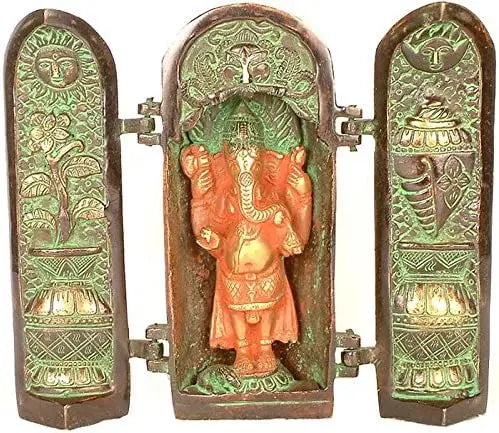 7" Handmade Folding Ganesha Brass Temple Shrine