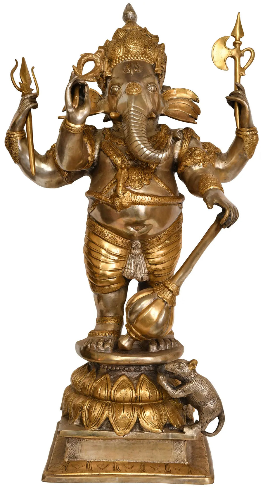 32" Handmade Warrior Ganesha Brass Statue for Home Decor