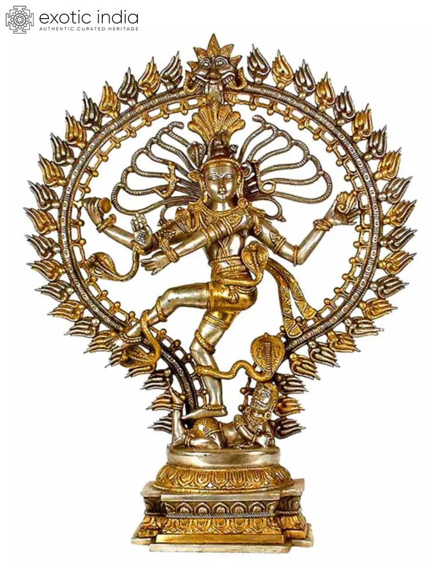 28" Nataraja Handmade Brass Statue with Silver and Golden Finish