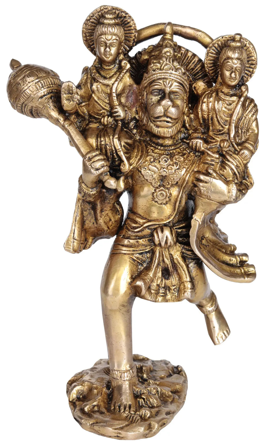 7" Hanuman Carrying Rama and Lakshmana Brass Statue Handmade