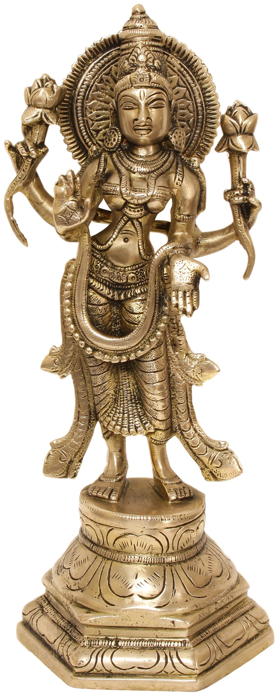11" Standing Goddess Lakshmi Brass Idol for Home Pooja