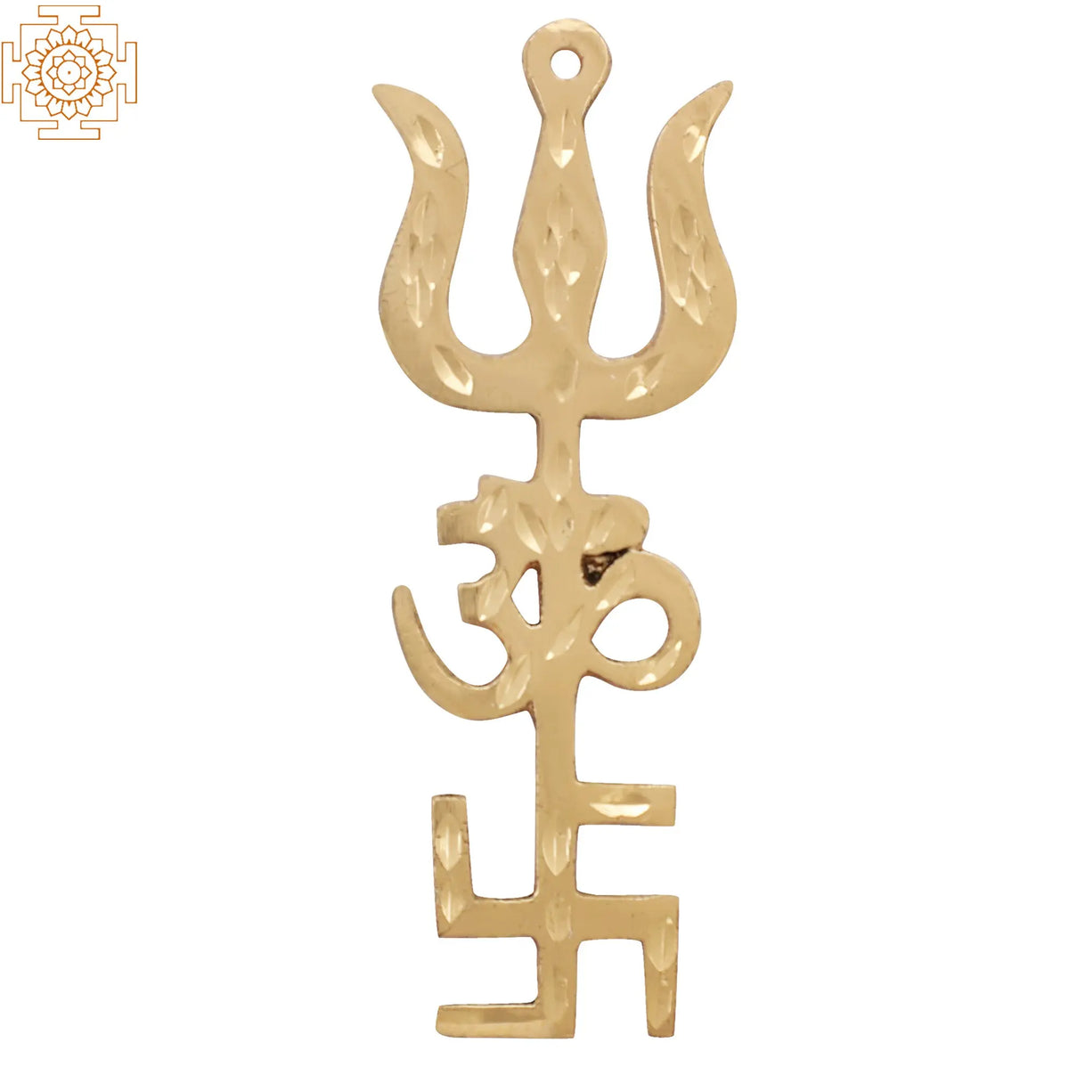 3" Brass Tri Shakti Pooja Yantra | Swastik Om Trishul Symbol | Handmade | Made in India
