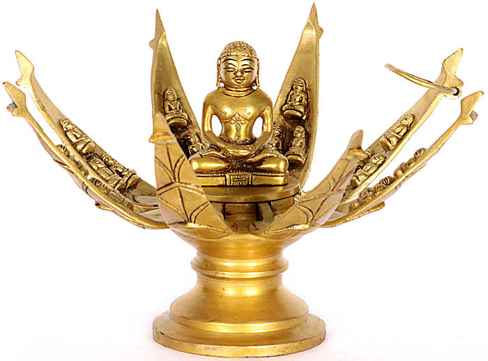 10" Handmade Lord Mahavira Brass Idol in Lotus Pose
