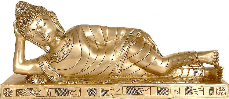 12" Brass Mahaparinirvana Buddha Statue Handmade