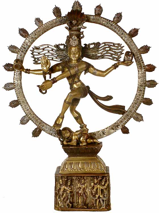 16" Nataraja Brass Statue with Engraved Shiva Pedestal - Handmade