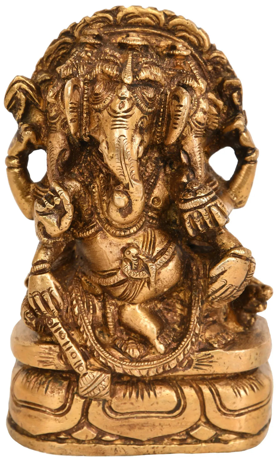 4" Three Headed Ganesha Brass Statue Handmade