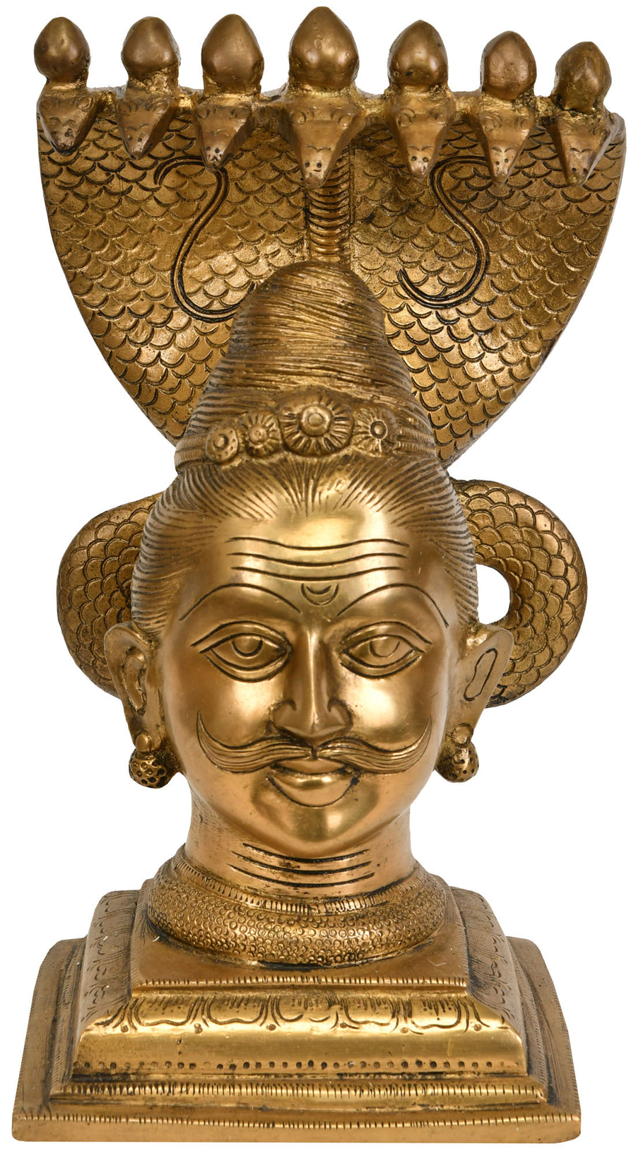 9" Bhairava Brass Statue with Seven Hooded Serpent Protection