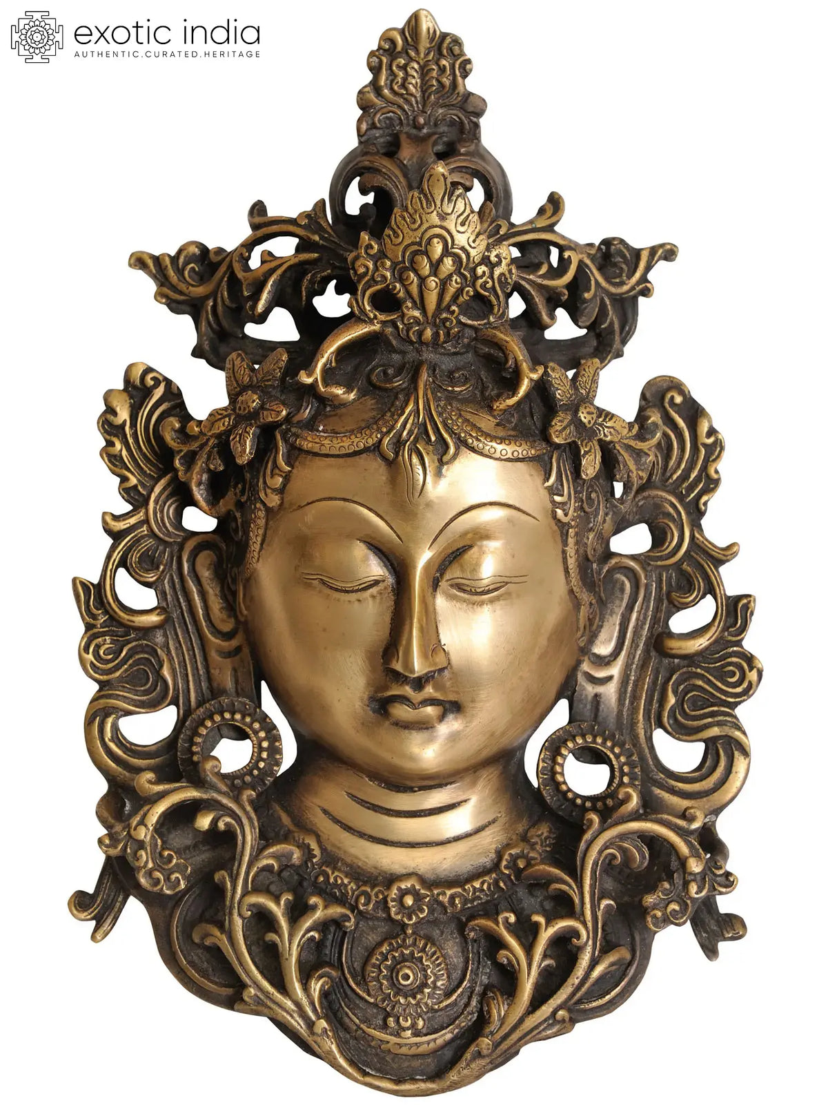 11" Buddhist Deity Goddess Tara Wall Hanging Mask in Brass | Handmade | Made in India