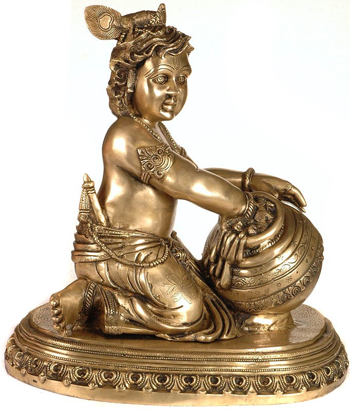 18" Handmade Brass Butter Thief Krishna Statue for Home Decor