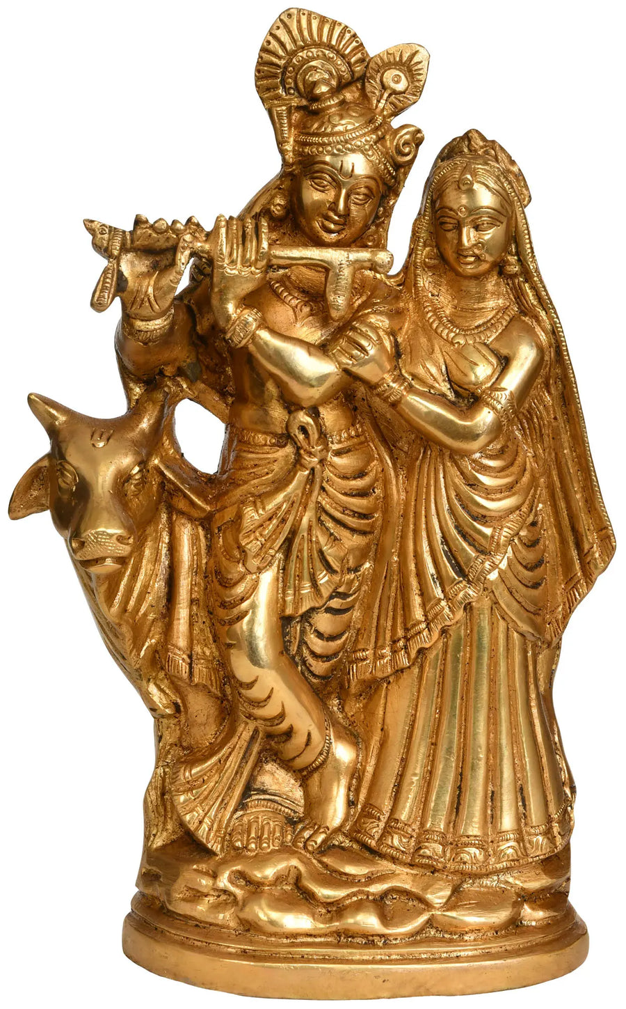 8" Radha Krishna Handmade Brass Statue for Home Decor
