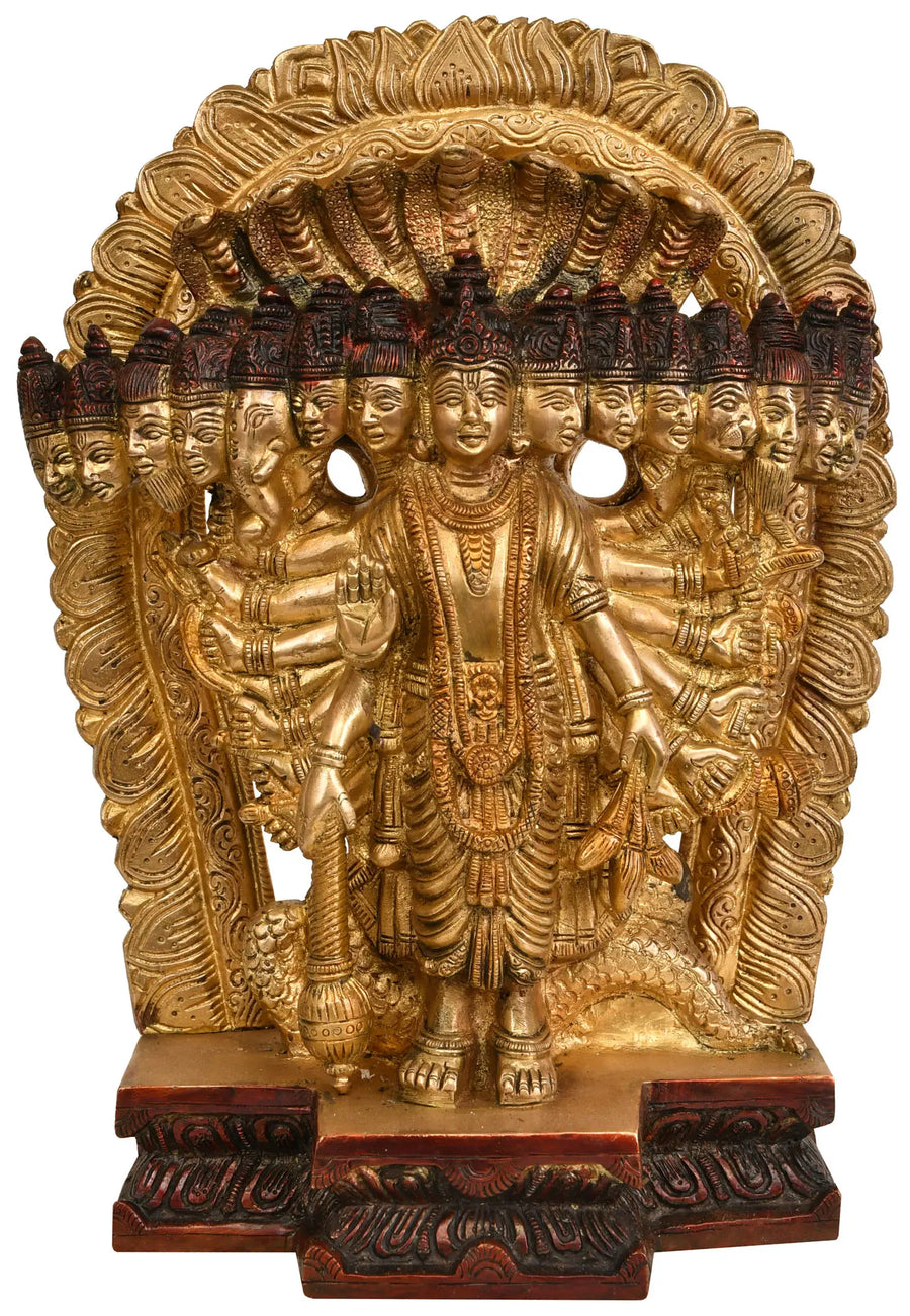 11" Lord Vishnu Cosmic Magnification Brass Handmade Statue