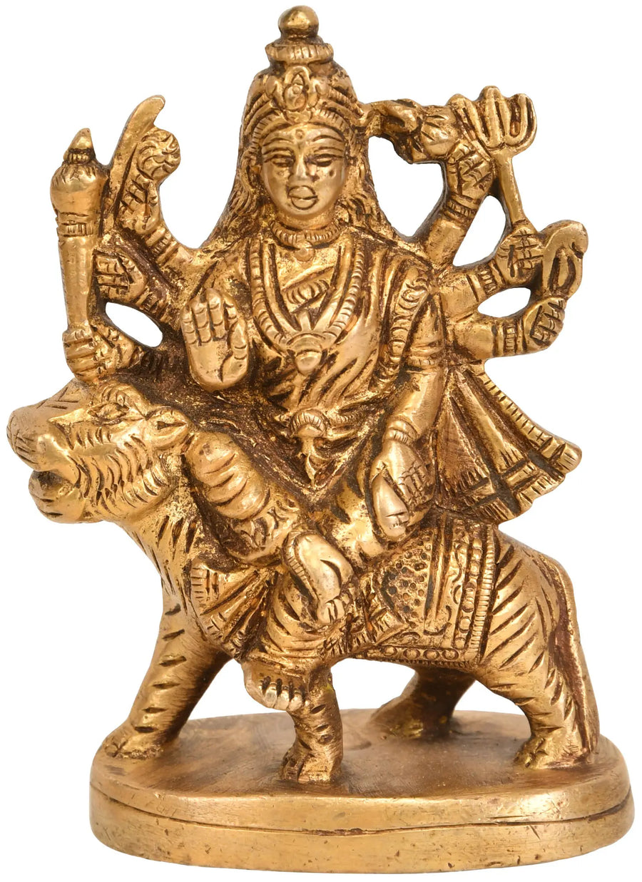 4" Goddess Durga Brass Statue Handmade