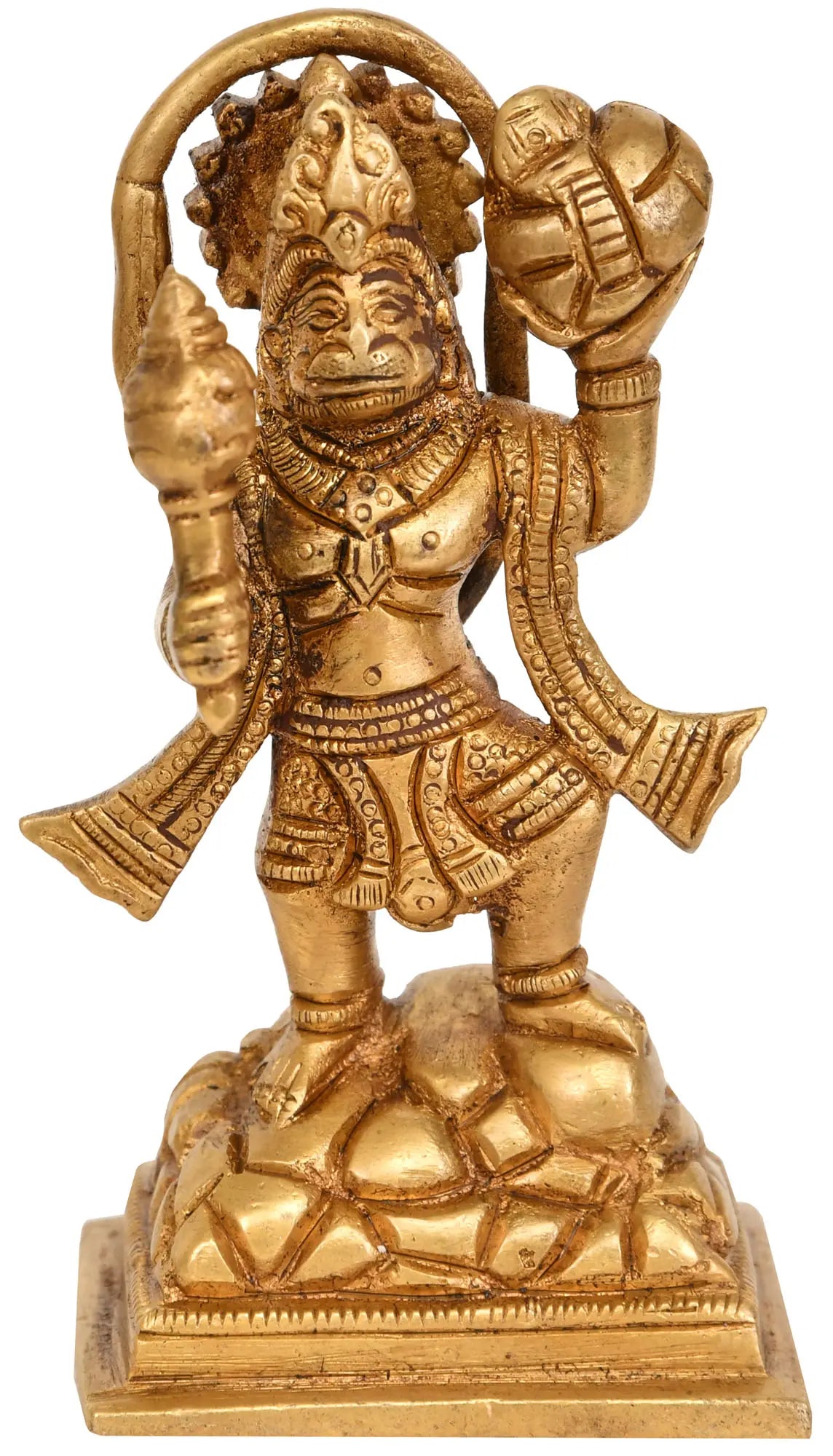 3" Small Brass Lord Hanuman Idol with Sanjeevani Herbs | Handmade | Made In India