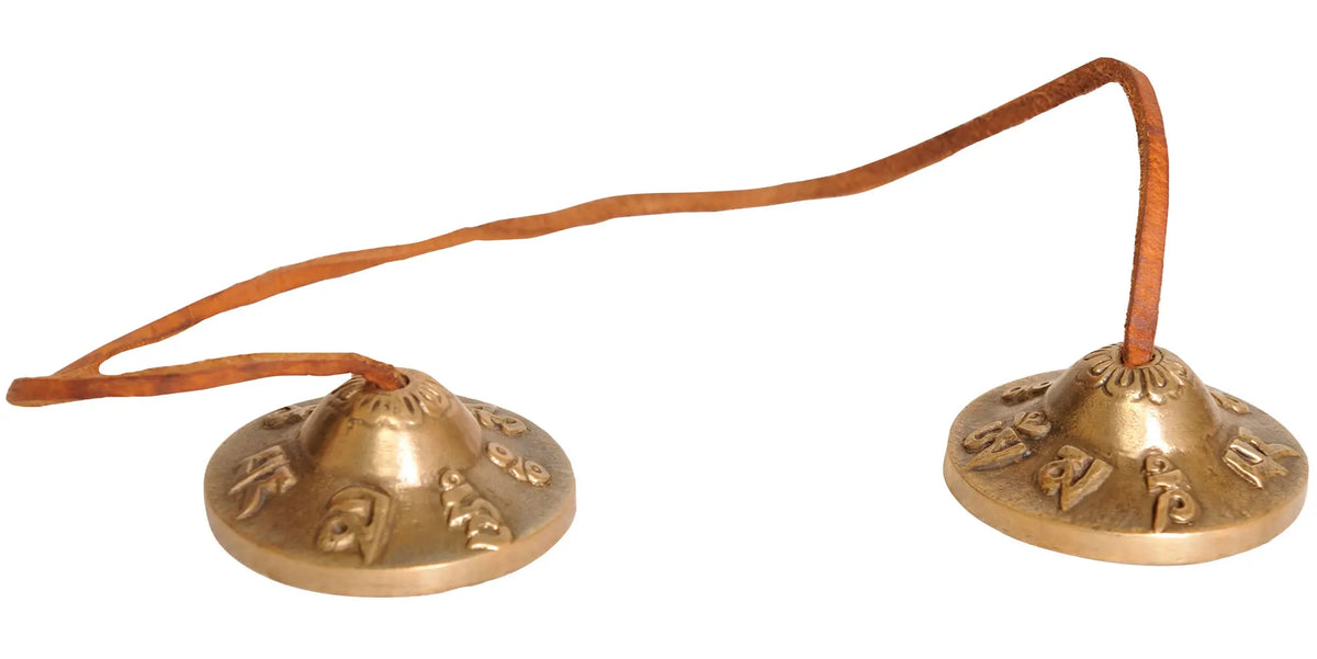 2" Tibetan Buddhist OM MANI PADME HUME Cymbals in Brass | Handmade | Made in India