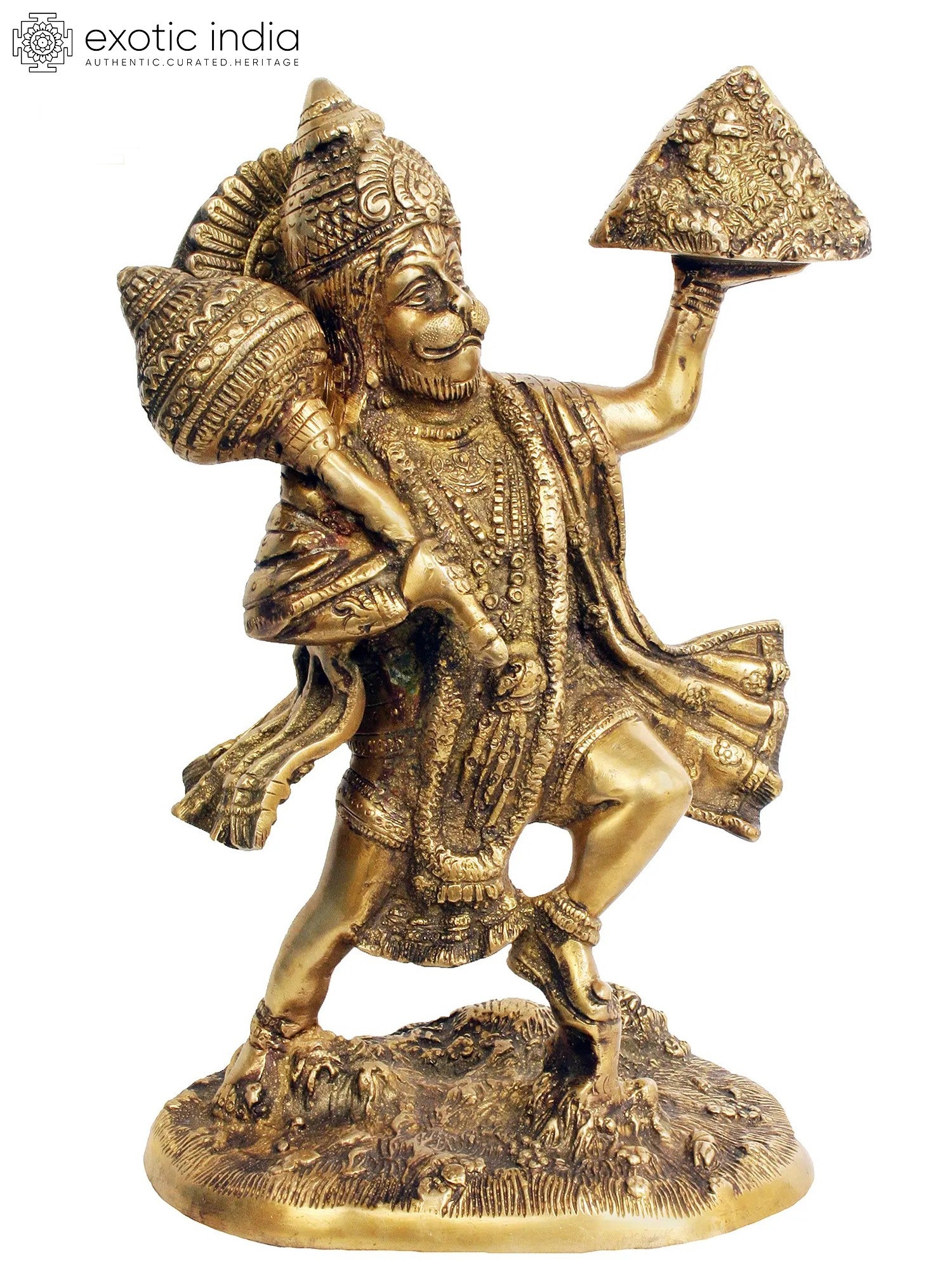 11 Inch Shri Hanumanji Brass Statue Carrying Sanjeevani – Exotic India Art