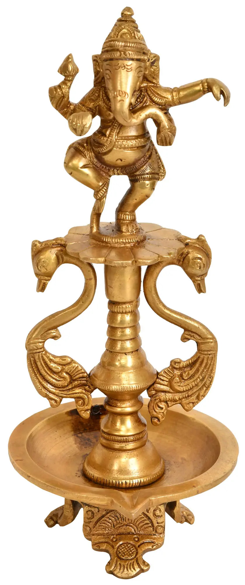 8" Dancing Ganesha Brass Wick Lamp Handmade