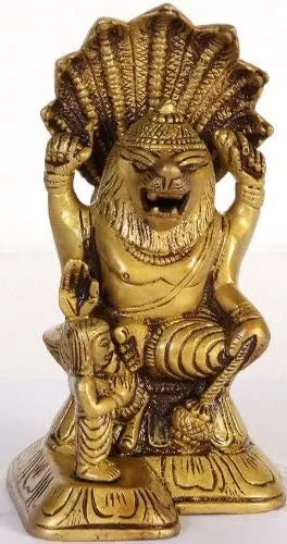 5" Lord Vishnu Narasimha Brass Idol with Prahlada for Home Temple