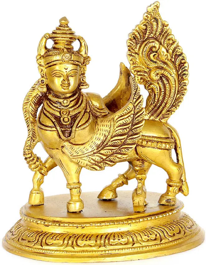 6" Celestial Kamadhenu Cow Brass Statue | Indian Handcrafted Idol