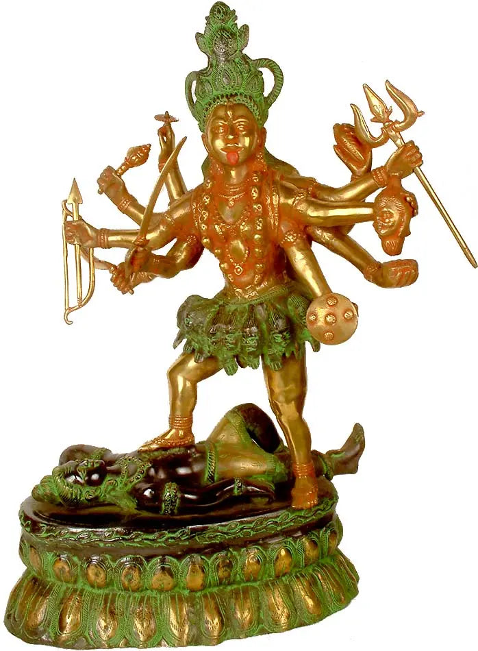 27" Ten-Armed Goddess Kali Handmade Brass Statue