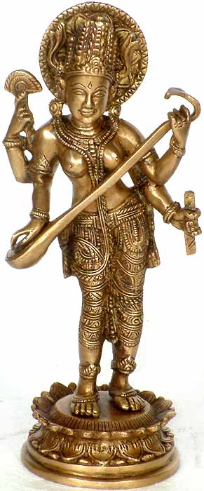 11" Goddess Saraswati Handmade Brass Idol for Pooja