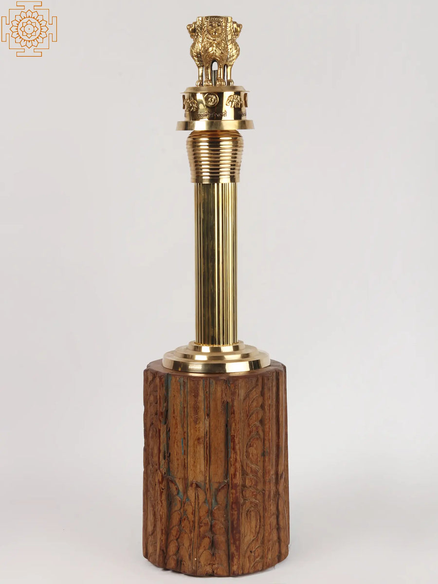 Ashoka Stambh National Emblem Brass Statue for Home Decor