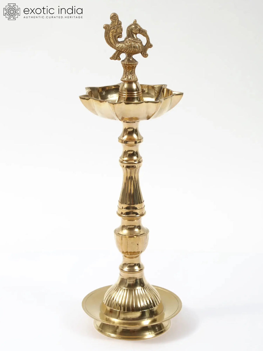Seven Wicks Peacock Brass Oil Lamp Kuthu Vilakku Handmade