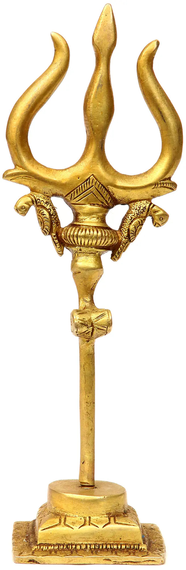 7" Trident of Lord Shiva with Damaru and Parrot Pair in Brass | Handmade | Made in India