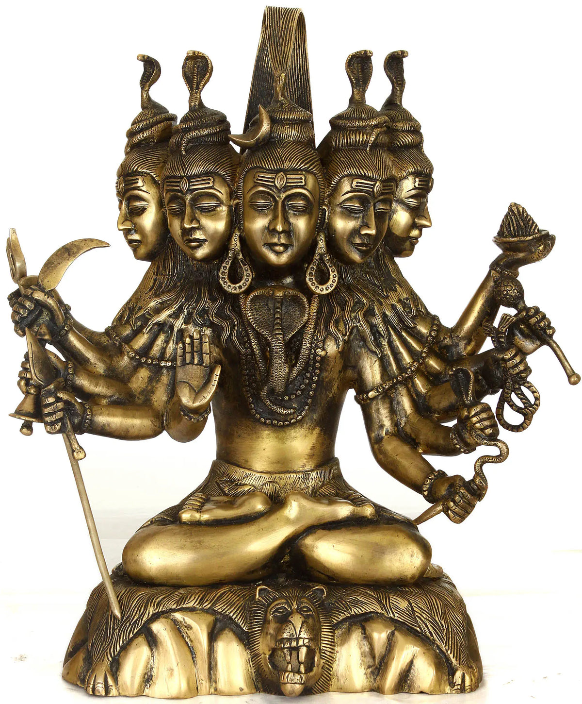 17" Panchamukha Gangadhara Shiva Brass Statue | Handmade | Made in India