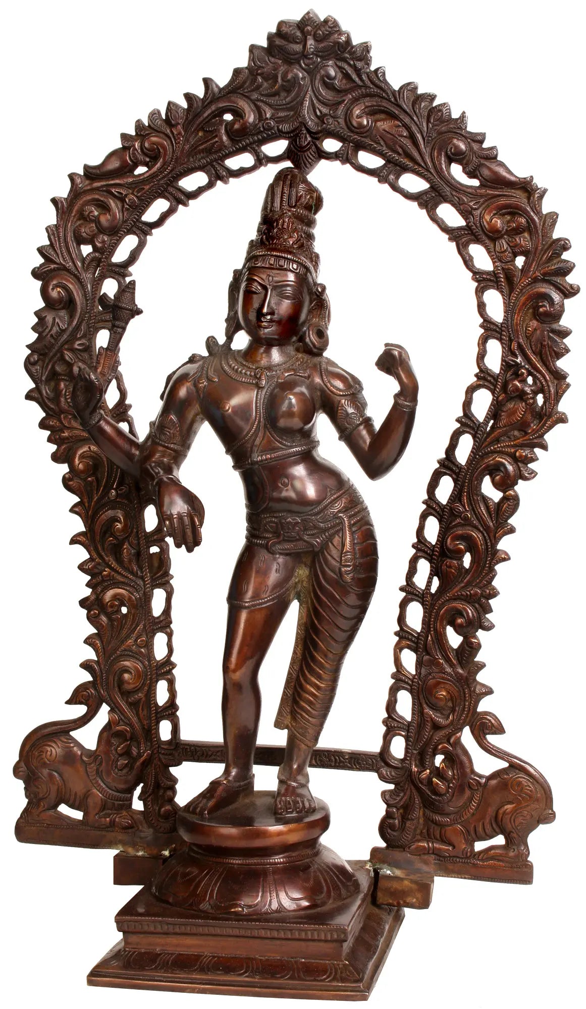 18" Ardhanarishvara - The Half Male and Half Female Form of Shiva with Floral Aureole In Brass | Handmade | Made In India