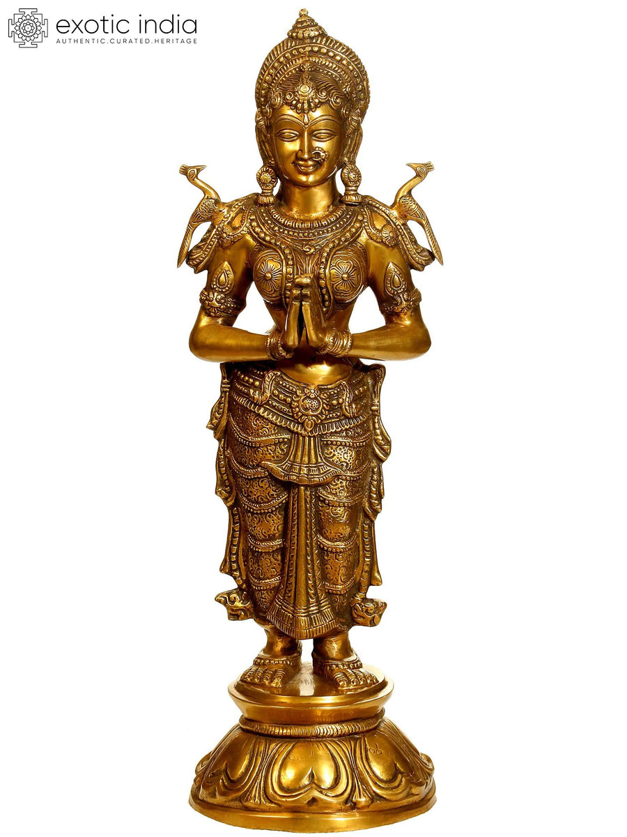 30" Large Namaste Lady Brass Statue Handmade