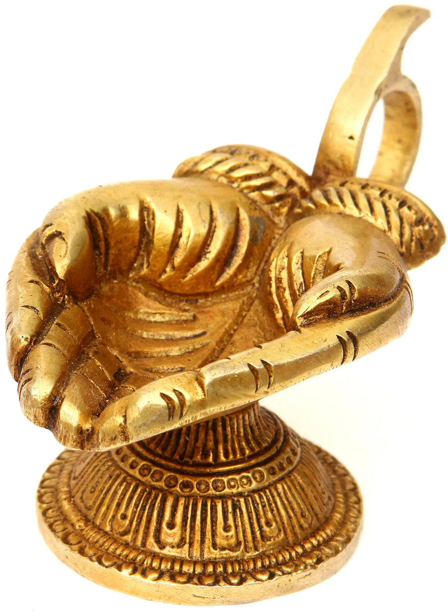 4" Brass Hand-Shaped Diya Oil Lamp Handmade