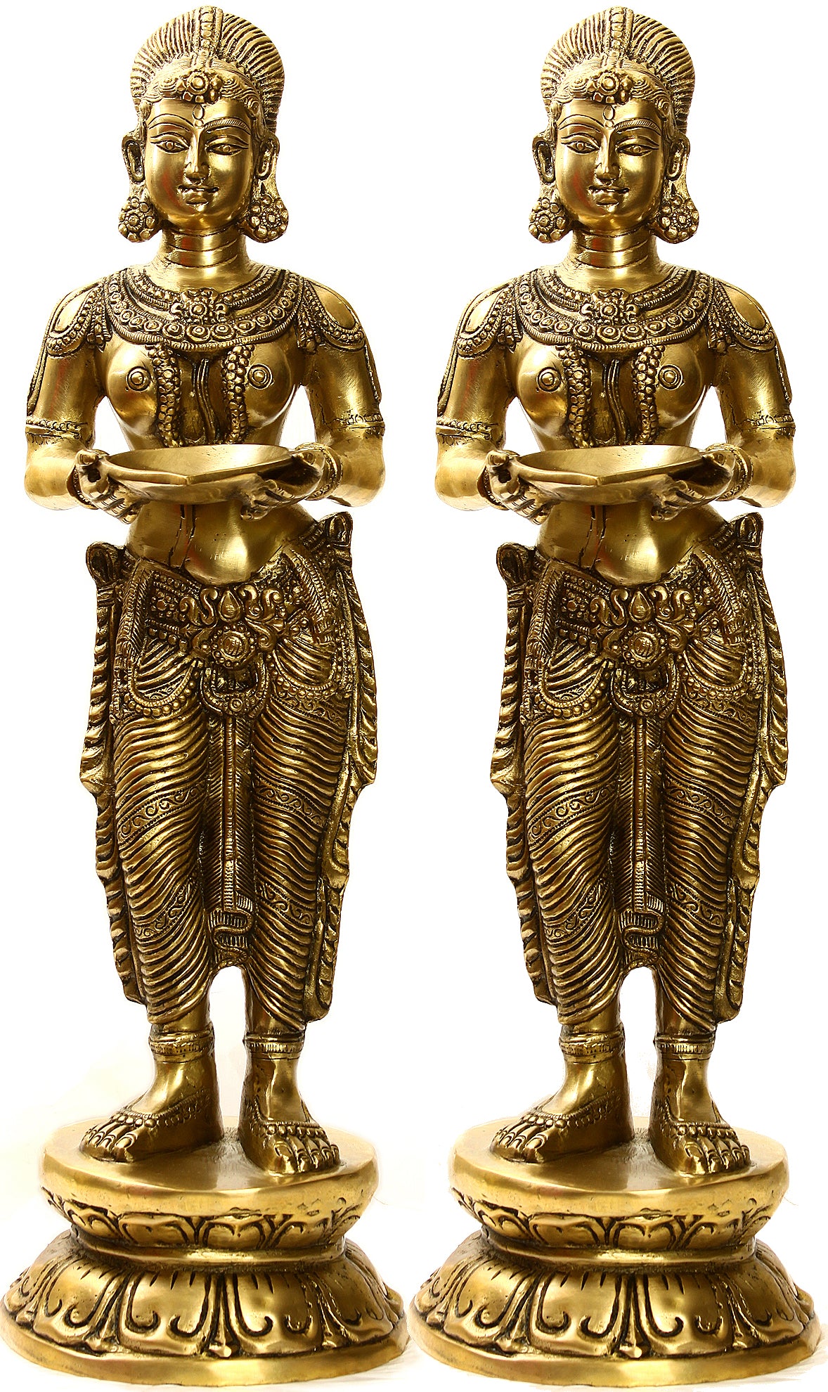 26" Handmade Brass Deeplakshmi Statue Pair for Pooja