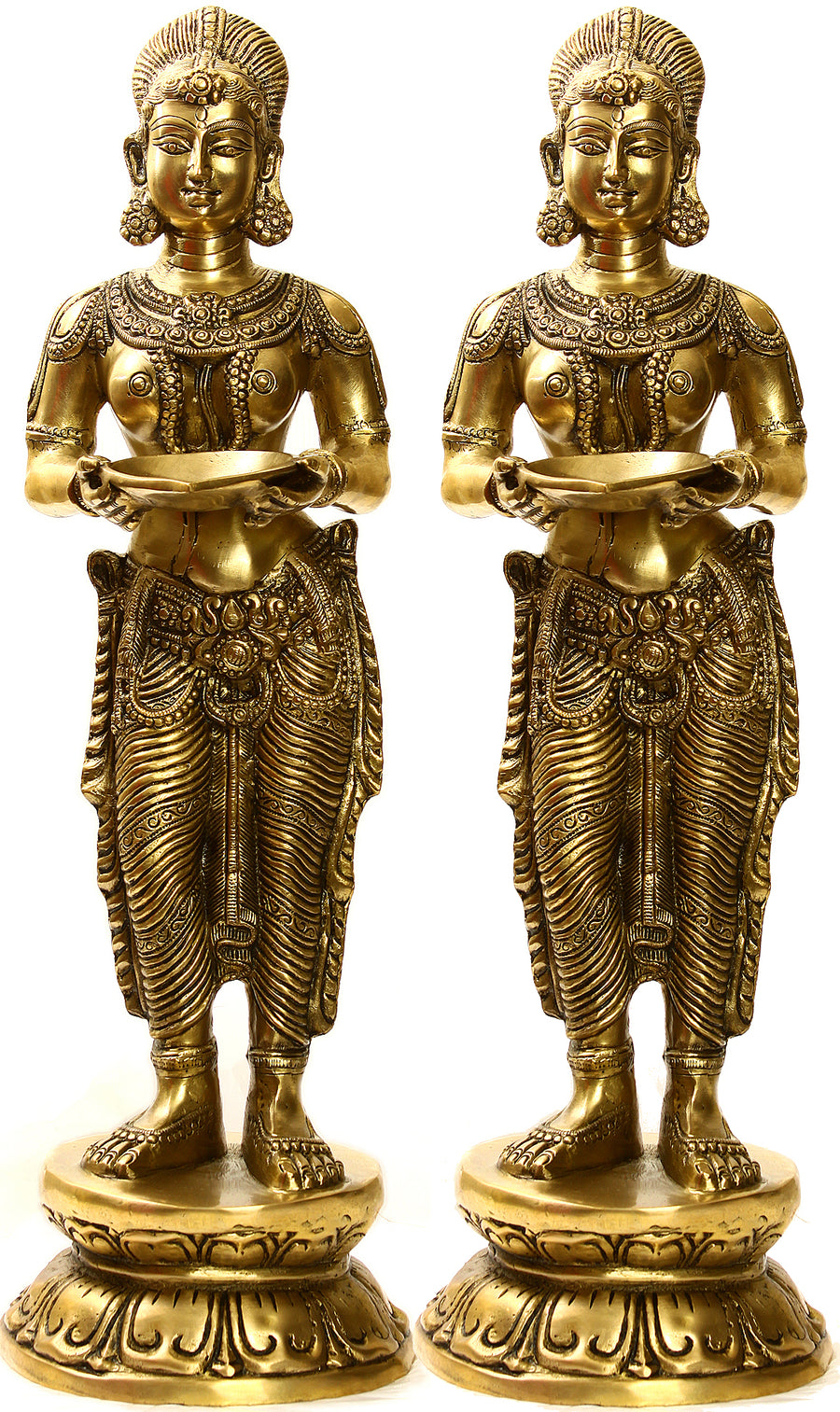 26" Handmade Brass Deeplakshmi Statue Pair for Pooja