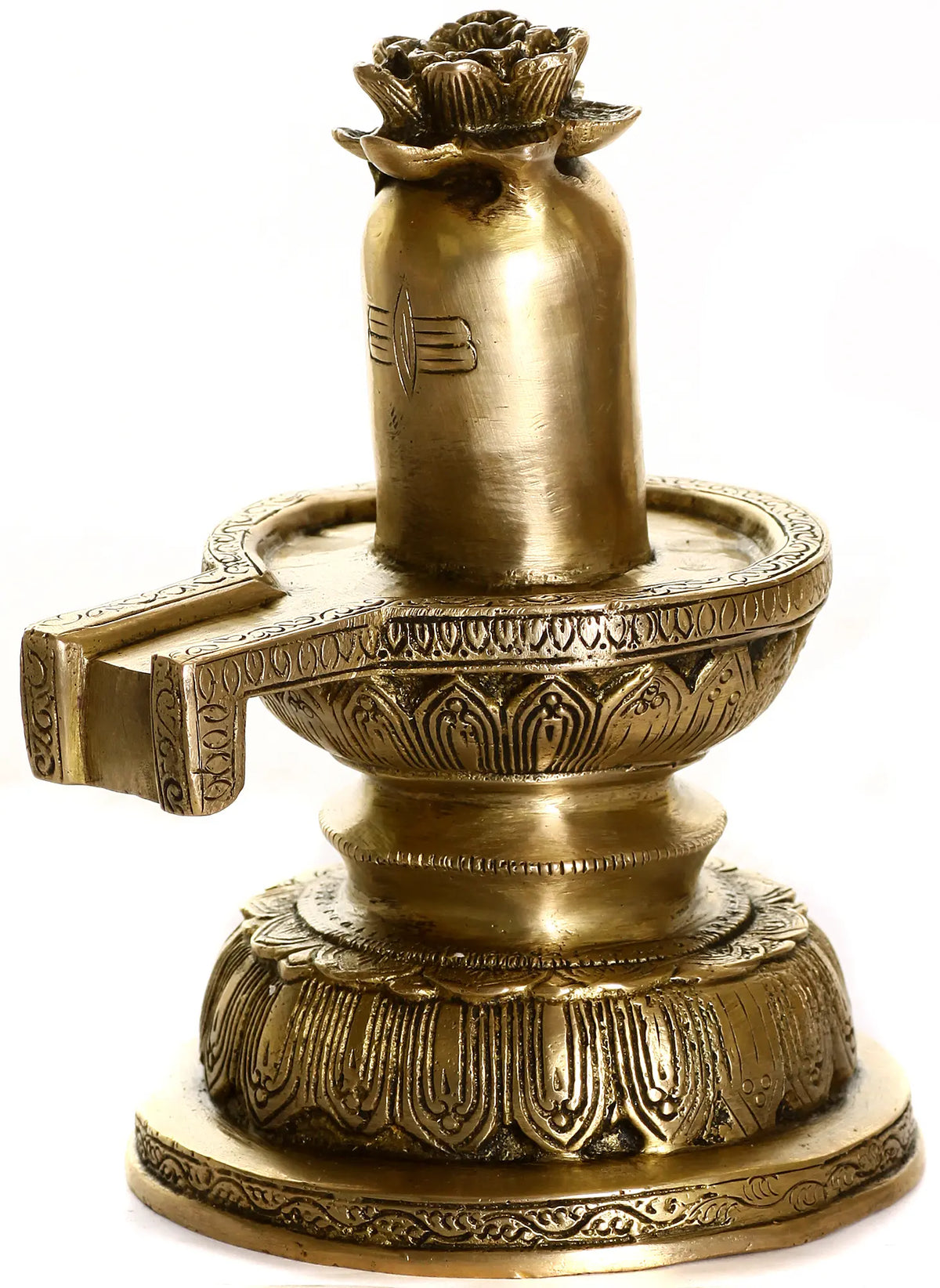 7" Brass Shiva-Linga with Flowers Offered | Handmade