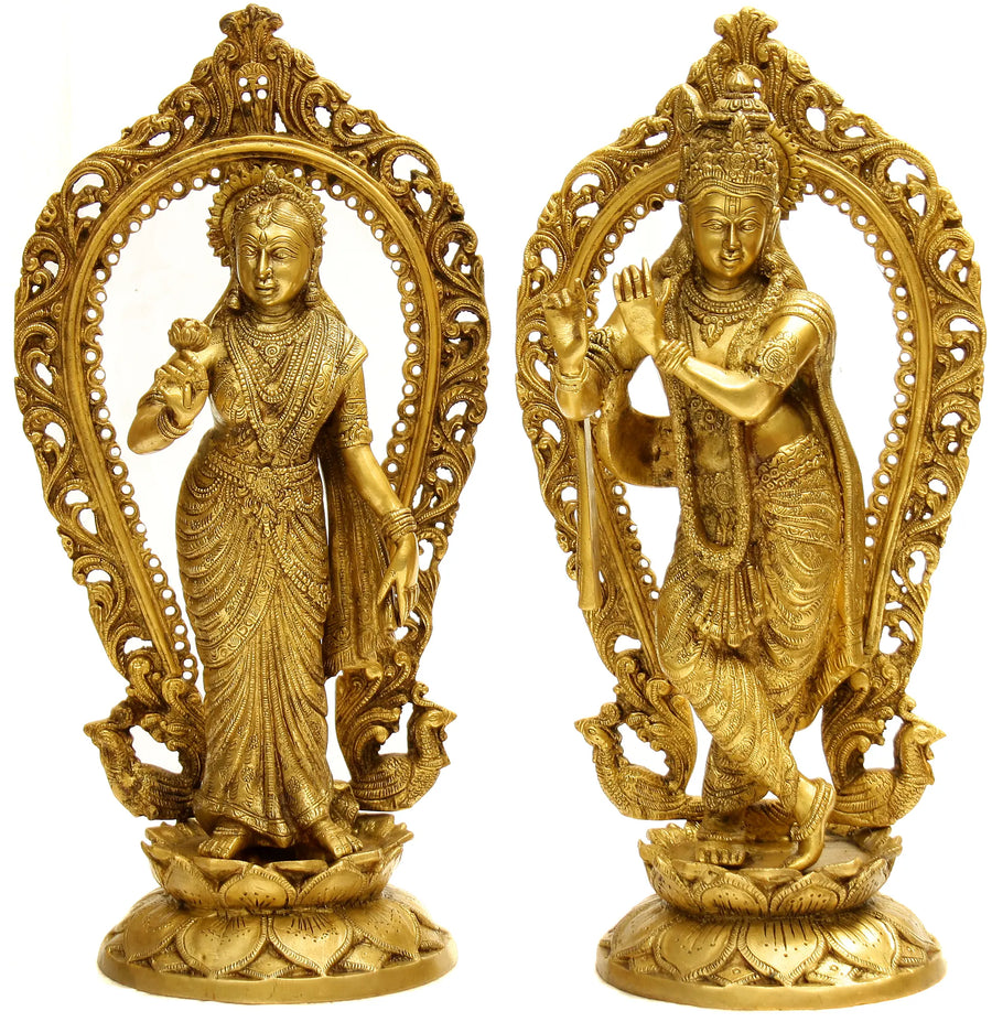 16" Radha Krishna Handmade Brass Statue for Pooja