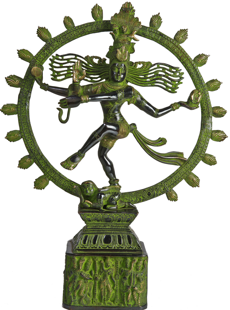22" Handmade Nataraja Brass Statue in Green and Black