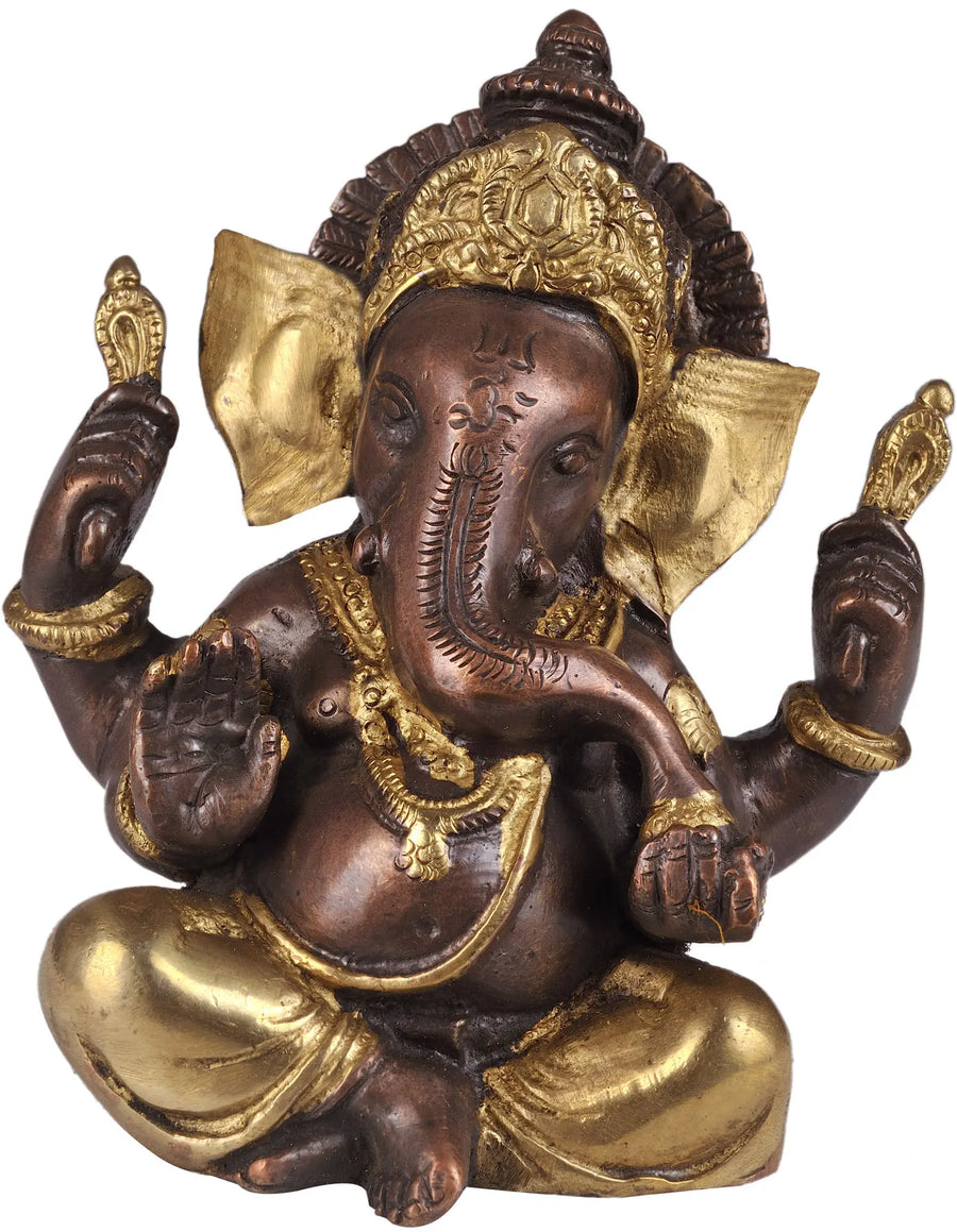 5" Baby Ganesha Brass Idol Handmade with Large Ears