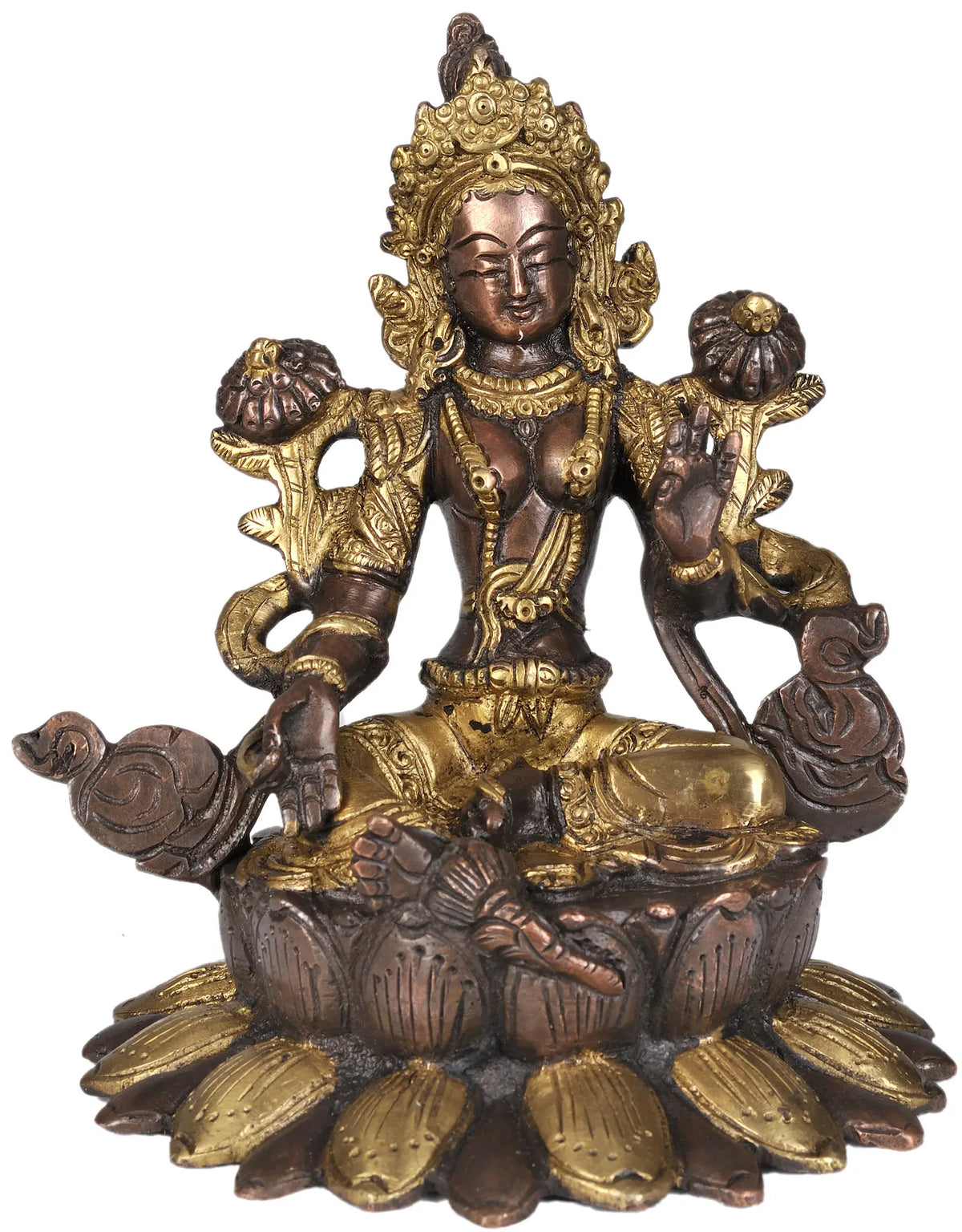 6" Tibetan Buddhist Goddess Green Tara Statue in Brass | Handmade | Made in India