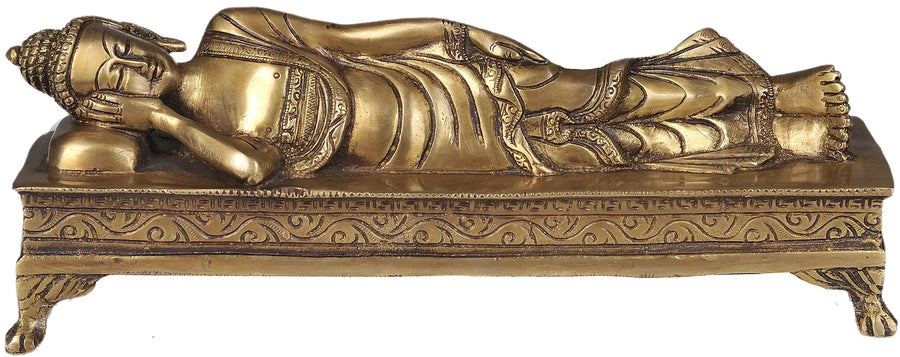 10" Mahaparinirvana Buddha Brass Idol Handmade