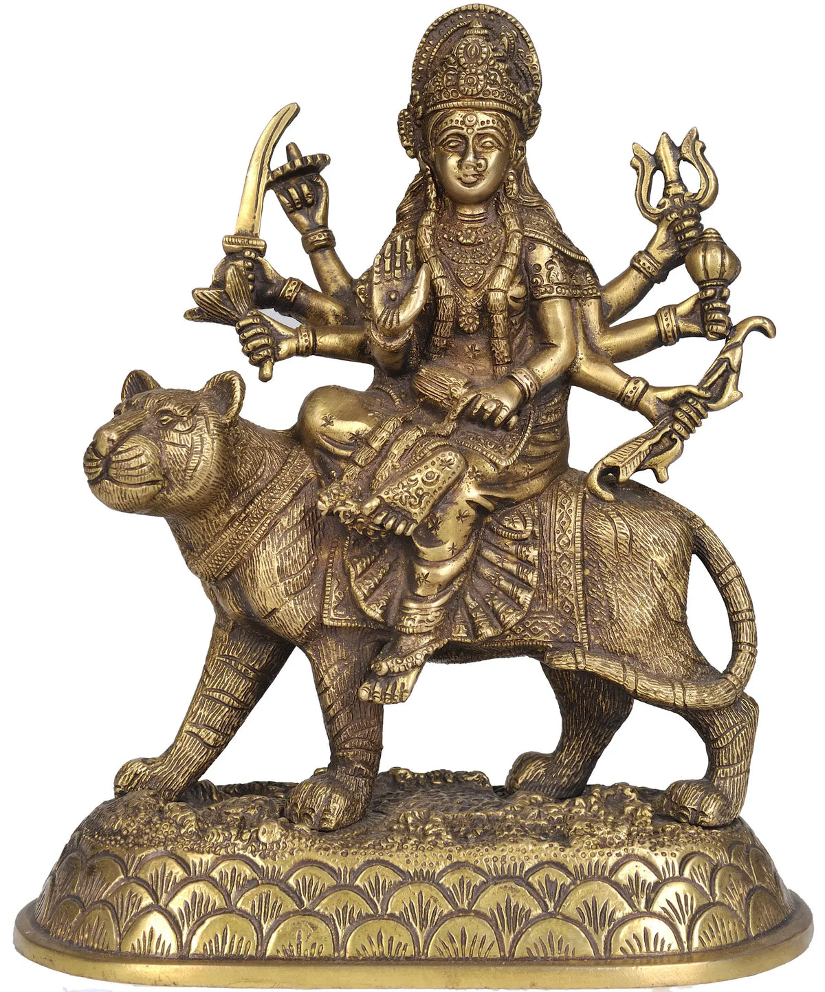 12" Goddess Durga In Brass | Handmade | Made In India