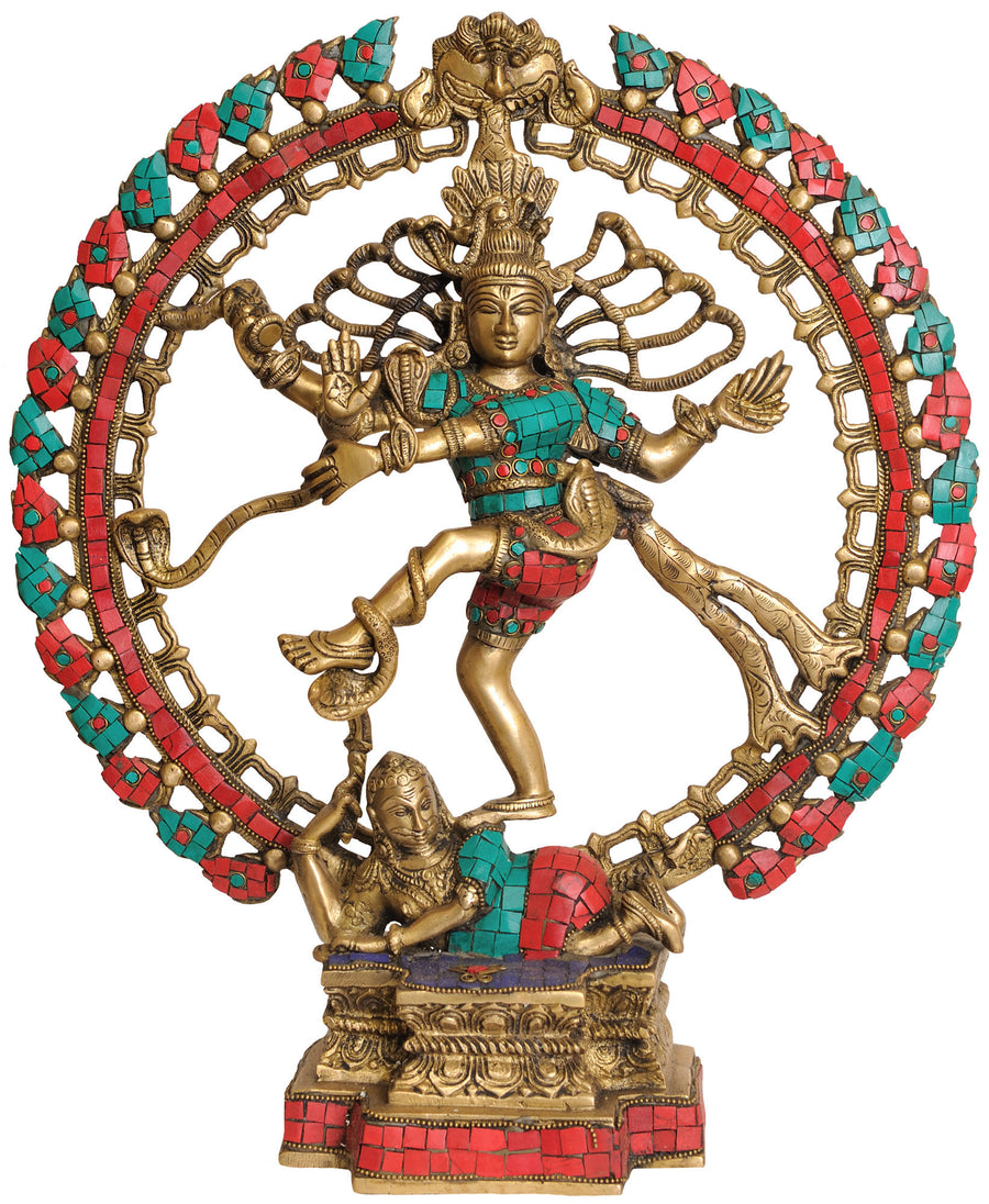 16" Nataraja Handmade Brass Statue with Twin Hued Inlay Work
