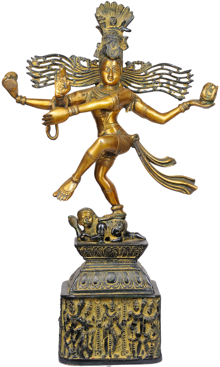 Rudra Tandava Dancing Shiva and Parvati Brass Statue with Pedestal